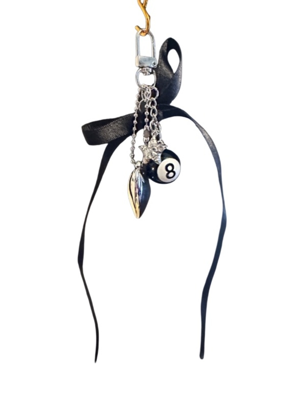 8-Ball Charm Keychain with Black Ribbon